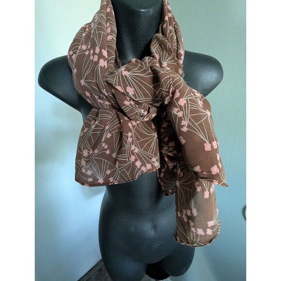 40x40 Brown Pink Floral Scarf Square Neck Shawl Chiffon Fairy Coquette Shabby Ch - Picture 2 of 5